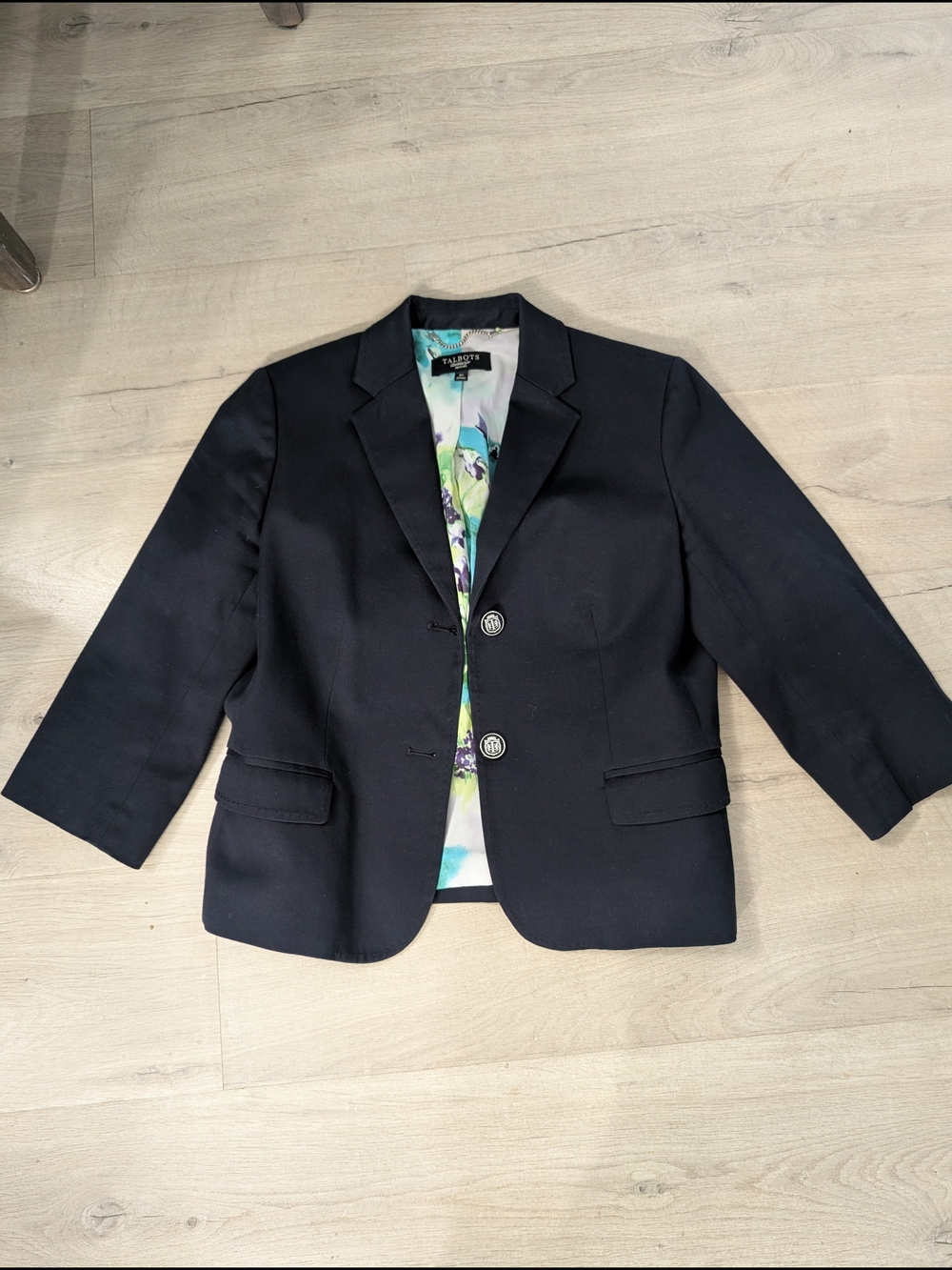 Talbots Navy Blazer Sz 8P - 3/4 Sleeves EUC